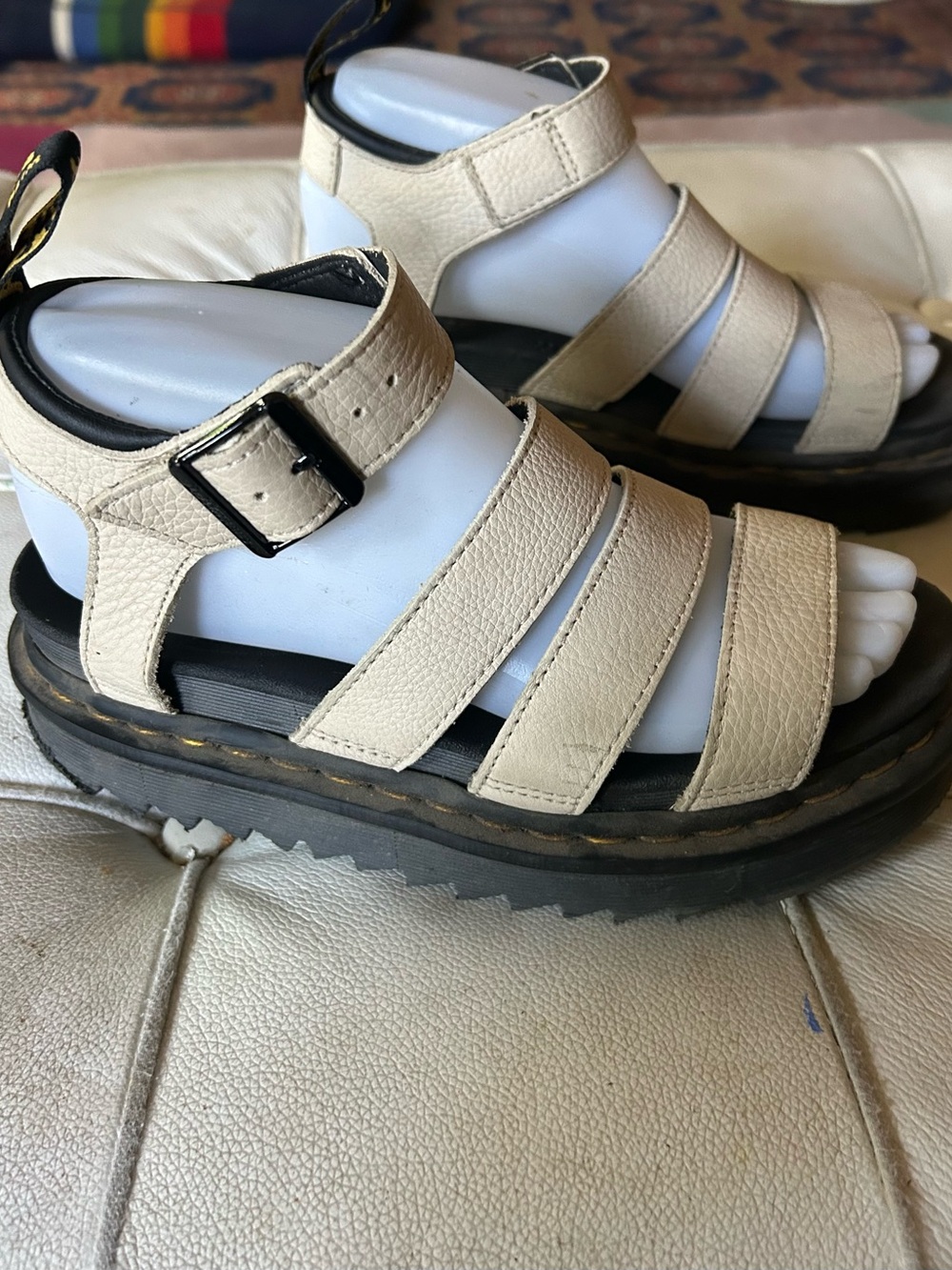 Dr. Martens cream Leather Strappy Platform Sandals sz 6 - Picture 3 of 7